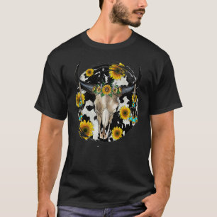 T-shirt Crâne de taureau avec cuir de léopard à tournesol