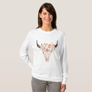 T-shirt Crâne de Taureau avec la couronne de fleur