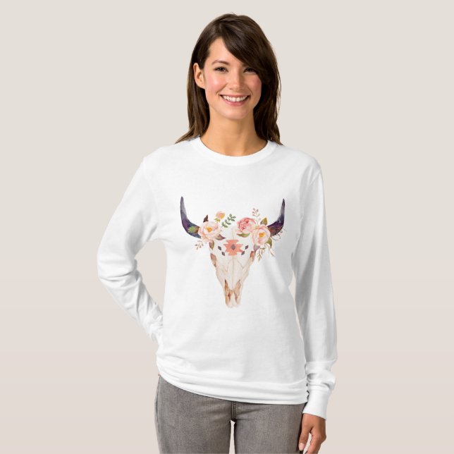 T-shirt Crâne de Taureau avec la couronne de fleur (Devant entier)