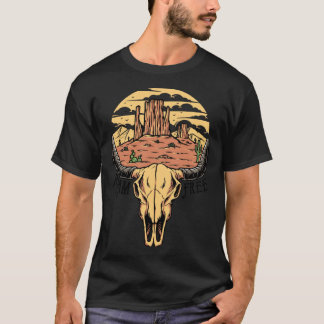 T-shirt Crâne de taureau bohème désert coucher de soleil e