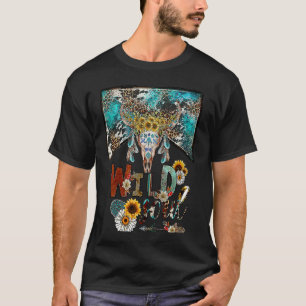 T-shirt Crâne de taureau boho léopard âme sauvage hippie o