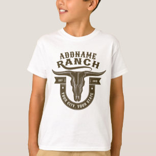 T-shirt Crâne de taureau de ranch western personnalisé NOM
