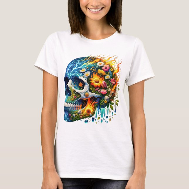 T-shirt Crâne d'inféron électrique floral (Devant)