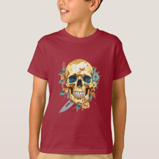 T-shirt Crâne d'or avec couteau et fleur