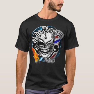 T-shirt Crâne en barbier avec rasoir flamboyant