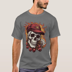 T-shirt Crâne en feu avec Quinte Flush Royale et dés