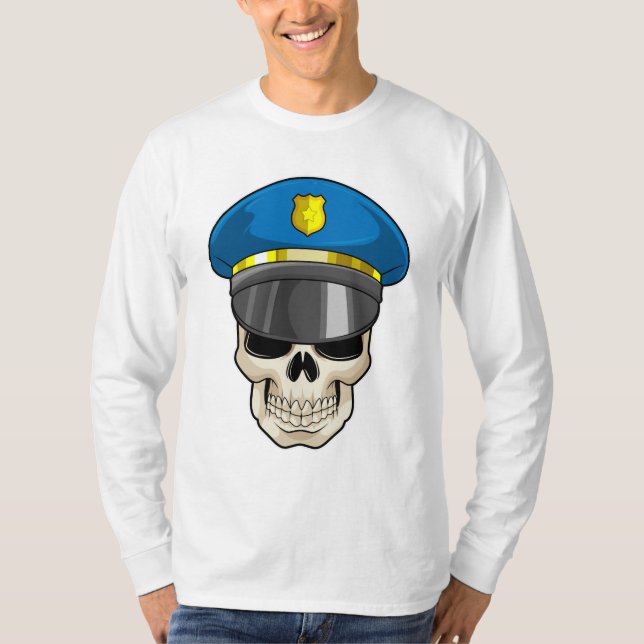 T-shirt Crâne en tant qu'officier de police avec casquette (Devant)