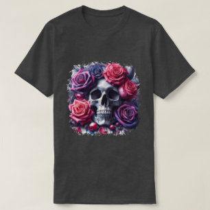 T-shirt Crâne entouré de Roses dynamiques