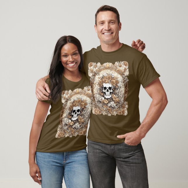 T-shirt Crâne Et Automne Rose Art Nouveau Design (Unisexe)
