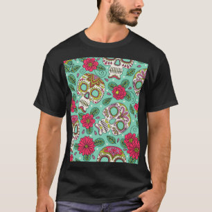 T-shirt Crâne et fleurs mexicaines, sans soudure.