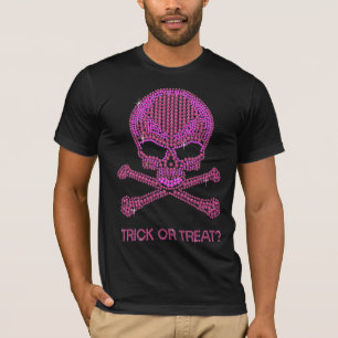 T-shirt Crâne et os croisés en pierre rose