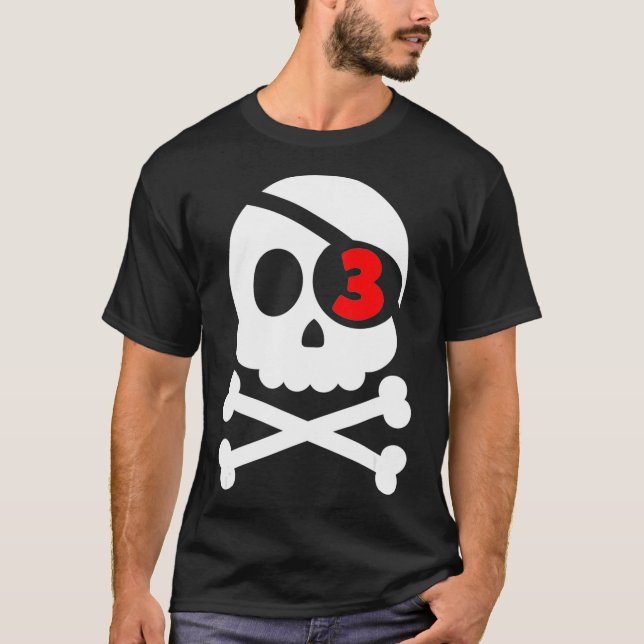 T-shirt Crâne et os croisés Pirate 3e anniversaire garçons (Devant)