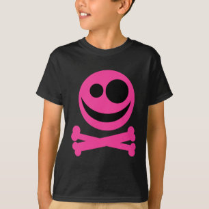 T-shirt Crâne et os croisés. Roses indien et noir