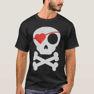 T-shirt Crâne et os drôles de pirate de coeur de
