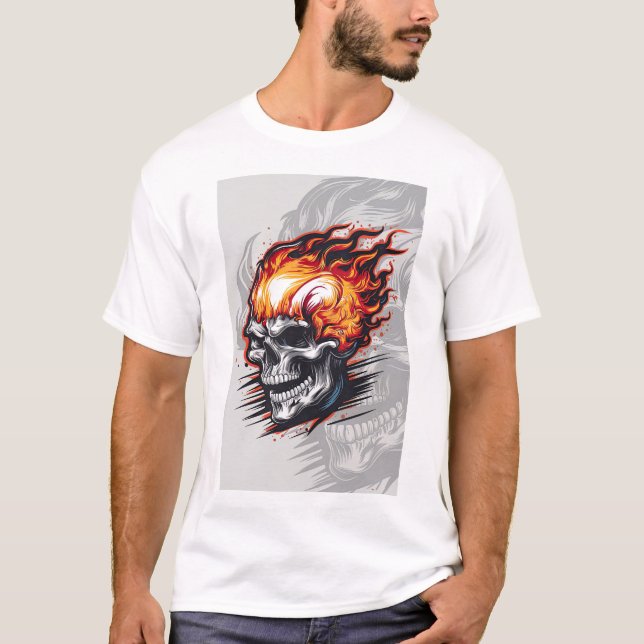 T-shirt Crâne flamboyant rouge - Design gothique (Devant)