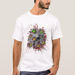 T-SHIRT CRÂNE FLEUR COLORÉ PAPILLON