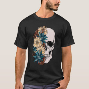 T-shirt Crâne fleuri Crâne floral Boho Fleur Crâne Skeleto