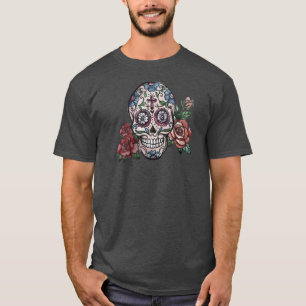 T-shirt Crâne floral dessiné à la main Dia de los Muertos 