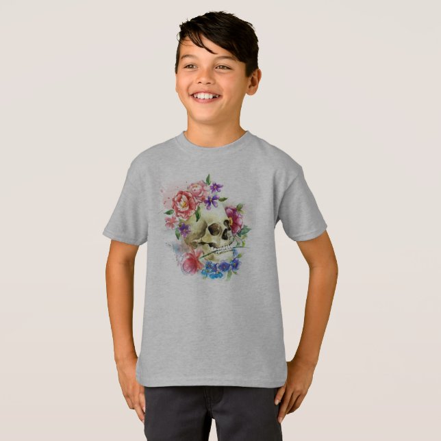 T-shirt Crâne floral Dia de los Muertos | Chemise (Devant entier)