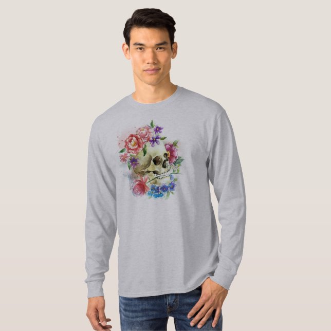 T-shirt Crâne floral Dia de los Muertos | Chemise à manche (Devant entier)