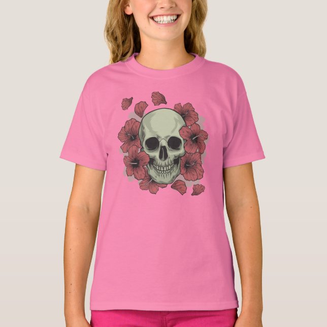 T-shirt Crâne floral Dia de los Muertos | Chemise à manche (Devant)