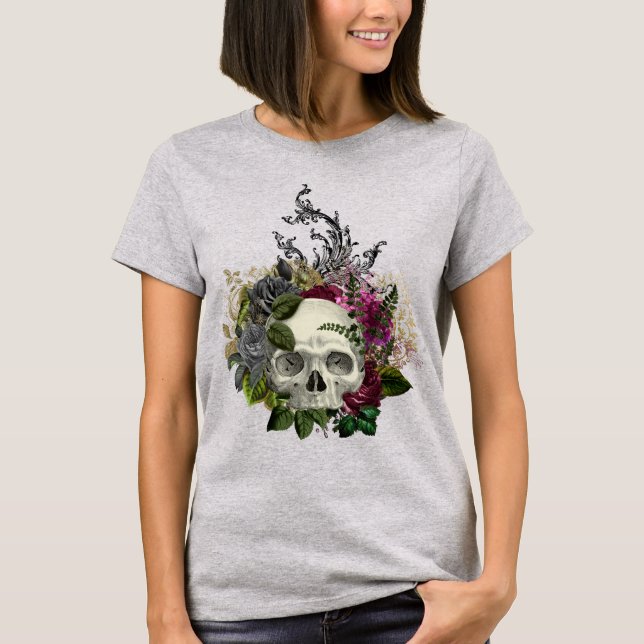 T-shirt Crâne floral gothique (Devant)
