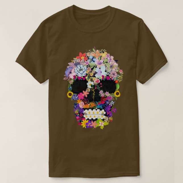 T-shirt crâne floral yew nature poussant sur les os (Design devant)