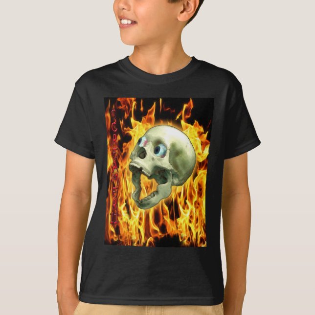 T-shirt Crâne gothique déplaisant, Flammes, Horreur d'Hall (Devant)