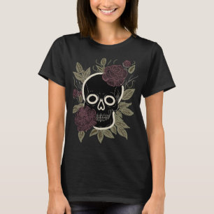 T-shirt Crâne gothique personnalisé et roses Art floral so