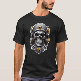 T-shirt Crâne gris et os croisés d'or