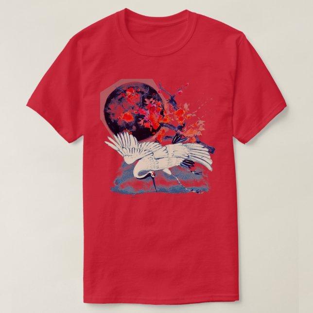 T-shirt Crane japonaise Sumi E Moonlight (Design devant)
