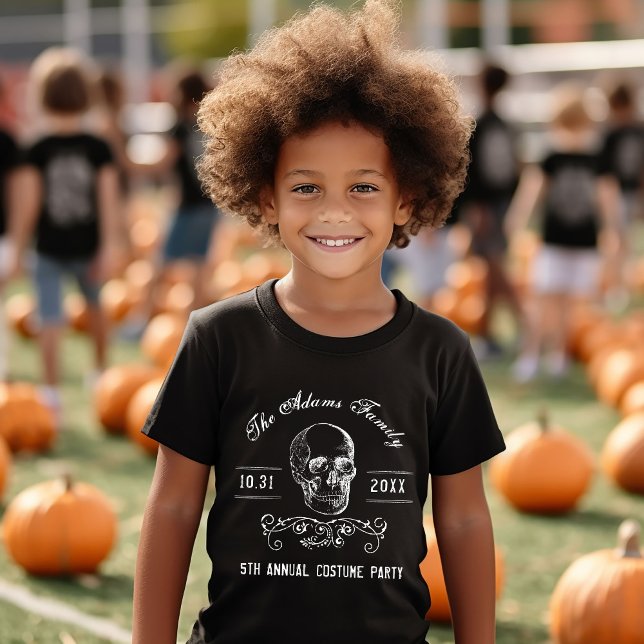 T-shirt Crâne noir et blanc Personnalisé Halloween Party (Créateur téléchargé)
