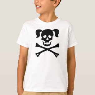 T-shirt Crâne noir et os croisés de fille avec des tress