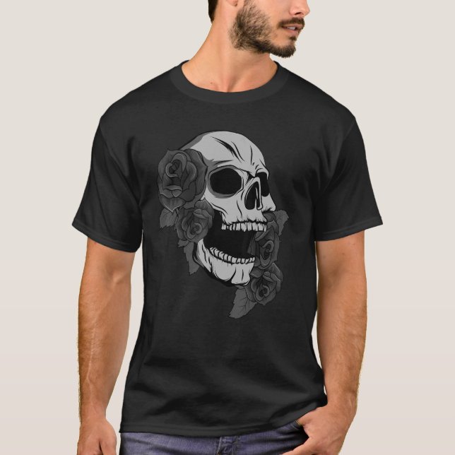 T-shirt Crâne noir Roses Dark Magie Viking Goth esthétique (Devant)