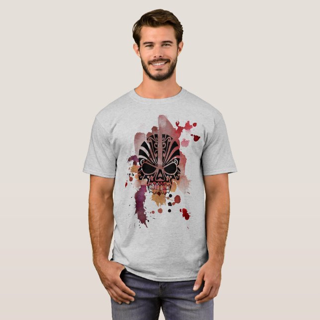 T-shirt Crâne orné ~ Aquarelle Splateaux sanguins (Devant entier)