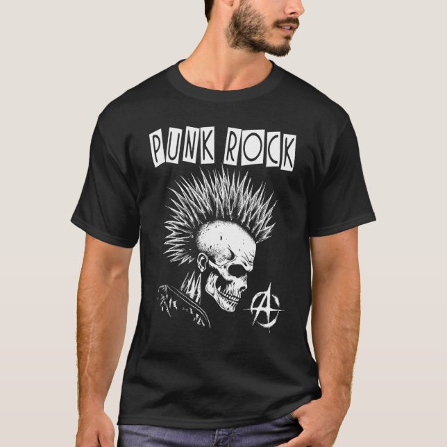 T-shirt Crâne punk Squelette avec Mohawk Mohican Punk Rock (Devant)