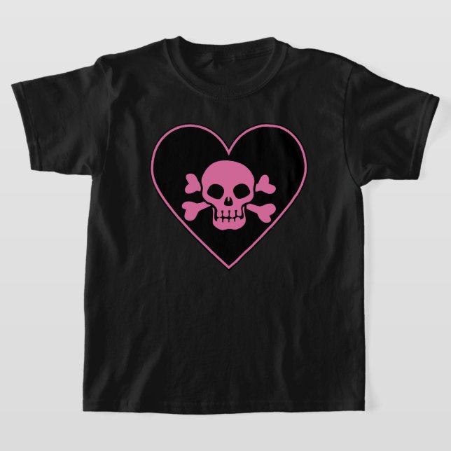 T-shirt Crâne rose dans le coeur (Poser)