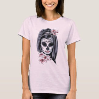T-shirt Crâne rose et noir sucre Hippie fille