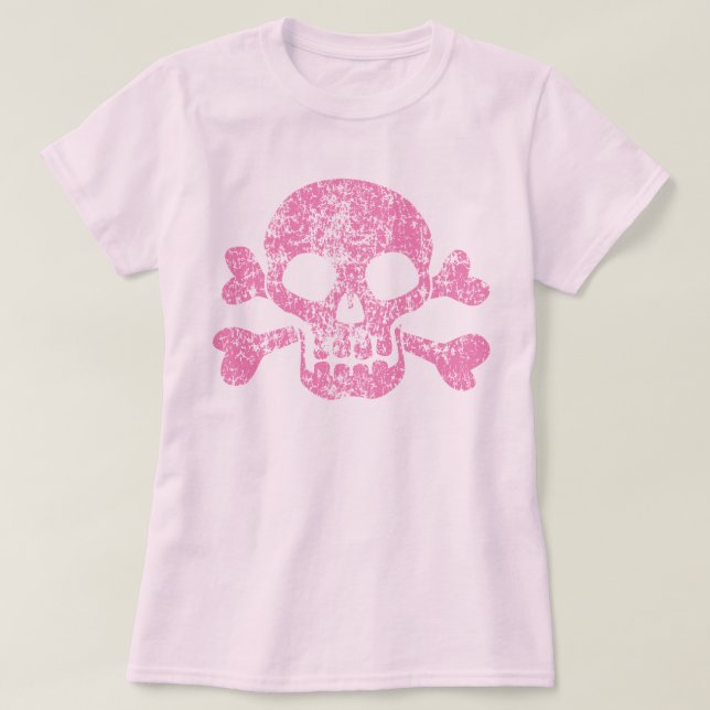 T-shirt crâne rose et os croisés (Design devant)
