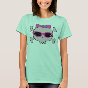 T-shirt Crâne rose et os croisés de bande dessinée avec