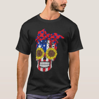 T-shirt Crâne sucre Drapeau américain Fleurs florales de t