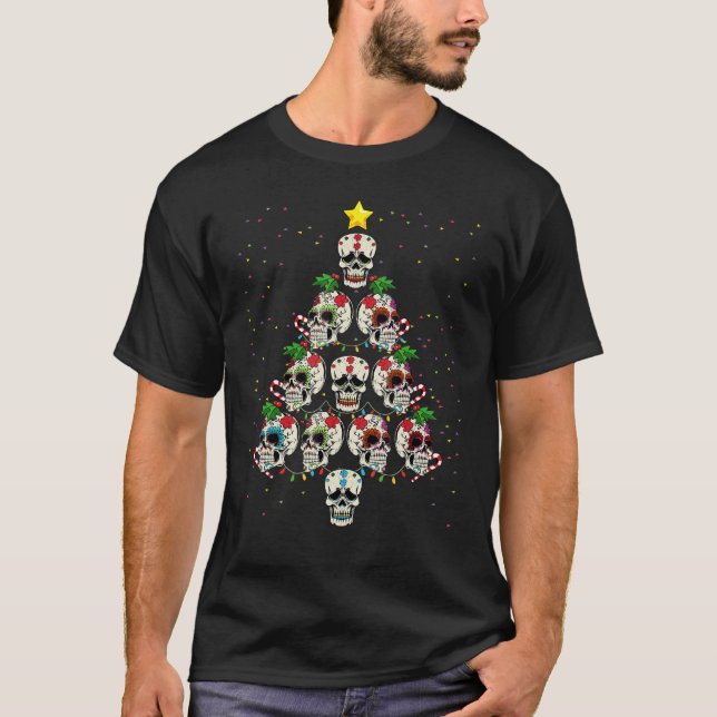 T-shirt Crâne sucre Fleur Arbre de Noël Funky Mexicain Ce (Devant)