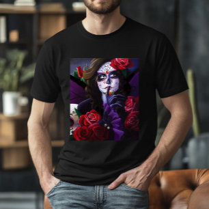 T-shirt Crâne sucre Roses rouges pourpre