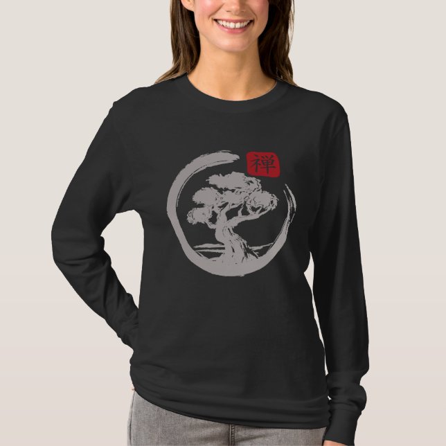 T-shirt Crane Tree Zen Enso Circle (Devant)
