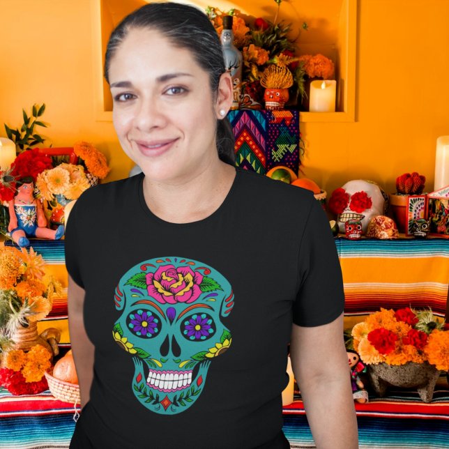 T-shirt Crâne turquoise de sucre Dia de los Muertos (Créateur téléchargé)