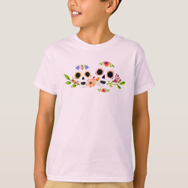 T-shirt Crânes à sucre florales Dia de Muertos | Chemise à (Devant)