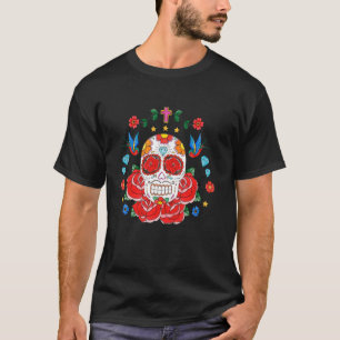 T-shirt Crânes de sucre floraux colorés Cinco de Mayo