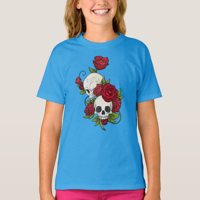 T-shirt Crânes florales Dia de los Muertos | Chemise à man (Devant)
