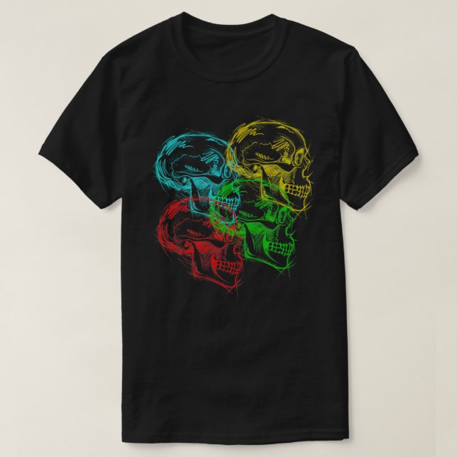T-shirt Crânes illustratifs de néon psychédélique (Design devant)
