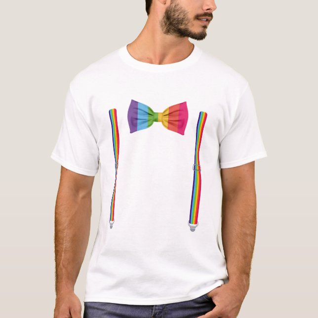 T-shirt Cravate arc-en-ciel avec Suspendants drôle LGTBQ (Devant)